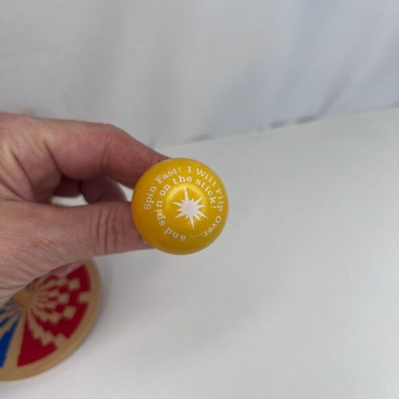 Authentic American Toyes Wooden Spinning Toy Tops Whirlygig Flip Over Top Pouch - Picture 2 of 10